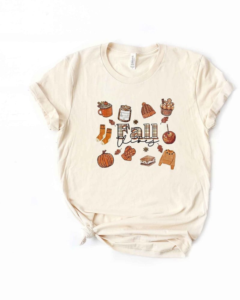 Front of a size XL Plaid Fall Vibes Collage Short Sleeve Graphic Tee in Cream by Simply Sage Market. | dia_product_style_image_id:301588